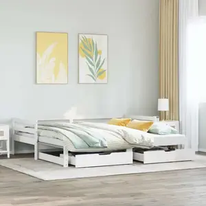 vidaXL Lit de jour avec gigogne et tiroirs sans matelas blanc 80x200cm pas cher