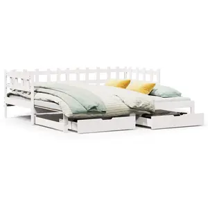 vidaXL Lit de jour avec gigogne et tiroirs sans matelas blanc 90x190cm pas cher