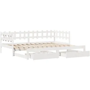 Lit de jour avec gigogne et tiroirs sans matelas blanc 90x200cm Vidaxl pas cher