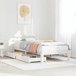 vidaXL Vidaxl Cadre De Lit Avec Tiroirs Blanc 90x200 Cm Bois De Pin Massif pas cher