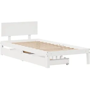 vidaXL Vidaxl Cadre De Lit Avec Tiroirs Blanc 90x200 Cm Bois De Pin Massif pas cher