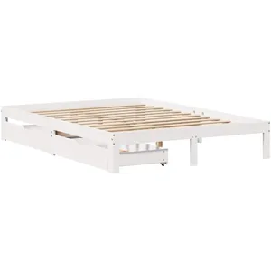 vidaXL Cadre de lit avec tiroirs blanc 135x190 cm bois de pin massif pas cher