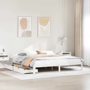 vidaXL Cadre de lit avec tiroirs blanc 180x200 cm bois de pin massif pas cher
