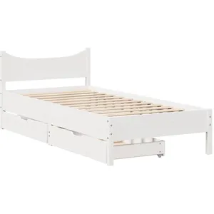 Cadre de lit avec tiroirs blanc 75x190 cm bois de pin massif vidaXL pas cher