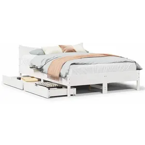 Cadre de lit avec tiroirs blanc 140x190 cm bois de pin massif vidaXL pas cher