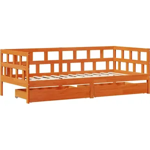 Lit de jour et tiroirs cire marron 90x200 cm bois de pin massif vidaXL pas cher