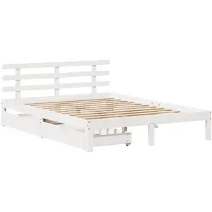vidaXL Vidaxl Cadre De Lit Avec Tiroirs Blanc 150x200 Cm Bois De Pin Massif pas cher
