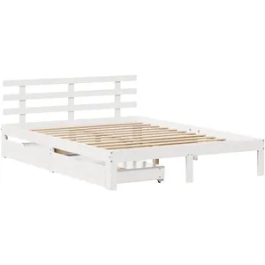 vidaXL Vidaxl Cadre De Lit Avec Tiroirs Blanc 160x200 Cm Bois Massif De Pin pas cher