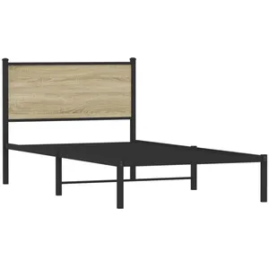 vidaXL Cadre de lit en métal avec tête de lit chêne sonoma 100x200 cm pas cher