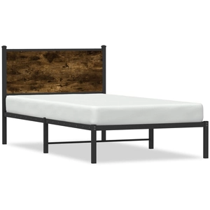 vidaXL Cadre de lit métal avec tête de lit chêne fumé 140x200 cm pas cher