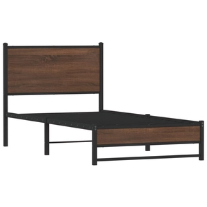 vidaXL Cadre de lit en métal avec tête de lit chêne marron 90x190 cm pas cher