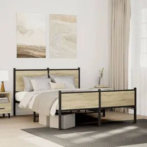 vidaXL Vidaxl Cadre De Lit En Métal Sans Matelas Chêne Sonoma 140x190 Cm pas cher