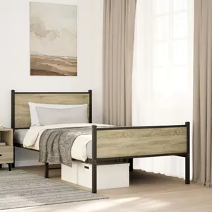 Cadre de lit en métal sans matelas chêne sonoma 107x203 cm Vidaxl 895411 pas cher