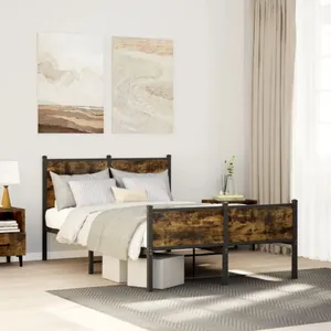 vidaXL Vidaxl Cadre De Lit En Métal Sans Matelas Chêne Fumé 120x190 Cm pas cher