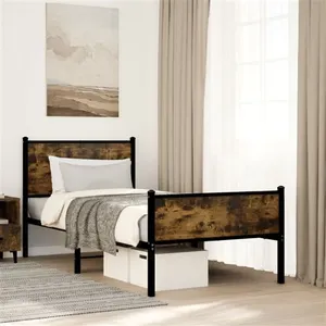 Vidaxl - Cadre de lit en métal sans matelas chêne fumé 75x190 cm 281628 pas cher