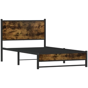 vidaXL Cadre de lit métal avec tête de lit chêne fumé 100x190 cm pas cher