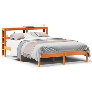 vidaXL Cadre de lit et tête de lit cire marron 135x190 cm bois de pin pas cher