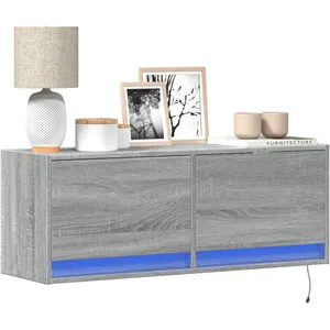 vidaXL Meuble TV mural avec lumières LED sonoma gris 100x31x35 cm pas cher