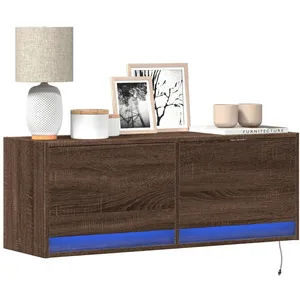 vidaXL Meuble TV mural avec lumières LED chêne marron 100x31x35 cm pas cher