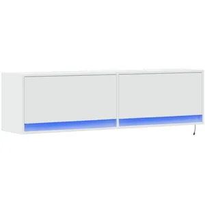vidaXL Meuble TV mural avec lumières LED blanc 140x31x38 cm pas cher