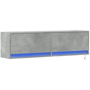 vidaXL Meuble TV mural avec lumières LED gris béton 140x31x38 cm pas cher