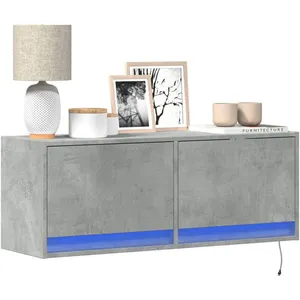 vidaXL Meuble TV mural avec lumières LED gris béton 100x31x35 cm pas cher