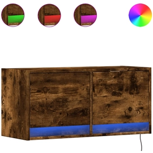 vidaXL Meuble TV mural avec lumières LED chêne fumé 100x31x35 cm pas cher