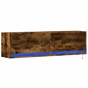 vidaXL Meuble TV mural avec lumières LED chêne fumé 140x31x38 cm pas cher