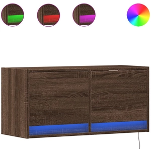 vidaXL Meuble TV mural avec lumières LED chêne marron 80x31x35 cm pas cher