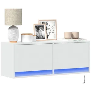 vidaXL Meuble TV mural avec lumières LED blanc 100x31x35 cm pas cher