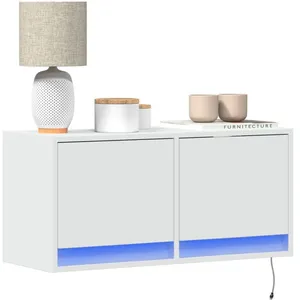 Comparateur de prix : vidaXL Meuble TV mural avec lumières LED blanc 80x31x35 cm