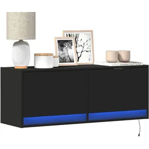 vidaXL Meuble TV mural avec lumières LED noir 100x31x35 cm pas cher