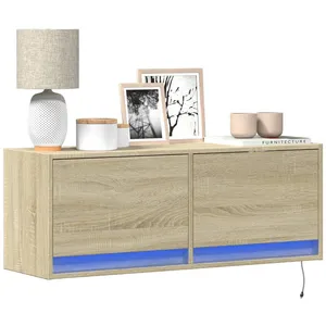 vidaXL Meuble TV mural avec lumières LED chêne sonoma 100x31x35 cm pas cher