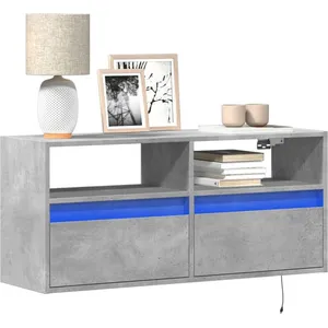 vidaXL Meuble TV mural avec lumières LED gris béton 100x31x45 cm pas cher