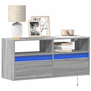 Comparateur de prix : vidaXL Meuble TV mural avec lumières LED sonoma gris 100x31x45 cm