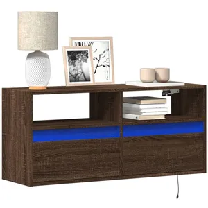 vidaXL Meuble TV mural avec lumières LED chêne marron 100x31x45 cm pas cher