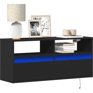 vidaXL Meuble TV mural avec lumières LED noir 100x31x45 cm pas cher