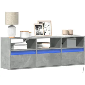 vidaXL Meuble TV mural avec lumières LED gris béton 130x31x45 cm pas cher