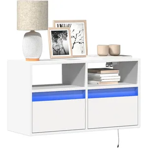 Comparateur de prix : vidaXL Vidaxl Meuble Tv Mural Avec Lumières Led Blanc 80x31x45 Cm
