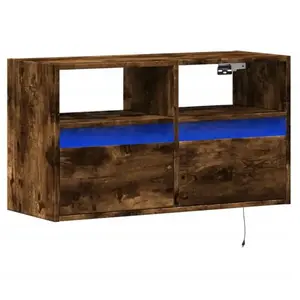 vidaXL Meuble TV mural avec lumières LED chêne fumé 80x31x45 cm pas cher