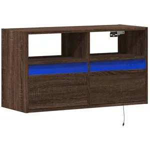 vidaXL Meuble TV mural avec lumières LED chêne marron 80x31x45 cm pas cher