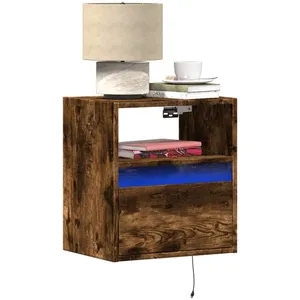vidaXL Meuble TV mural avec lumières LED chêne fumé 41x31x45 cm pas cher