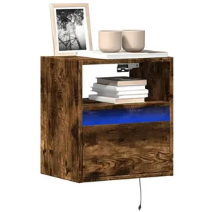 vidaXL Meubles TV muraux et lumières LED 2 pcs chêne fumé 41x31x45 cm pas cher