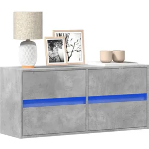 vidaXL Meuble TV mural avec lumières LED gris béton 100x31x45 cm pas cher