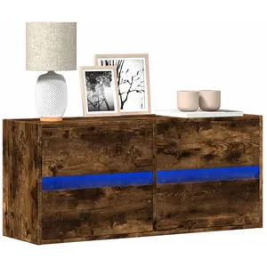 Comparateur de prix : vidaXL Meuble TV mural avec lumières LED chêne fumé 100x31x45 cm