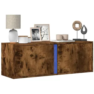 vidaXL Meuble TV mural avec lumières LED chêne fumé 100x31x35 cm pas cher