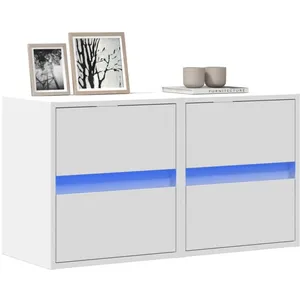 vidaXL Meubles TV muraux avec lumières LED 2 pcs blanc 41x31x45 cm pas cher
