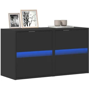 vidaXL Meubles TV muraux avec lumières LED 2 pcs noir 41x31x45 cm pas cher