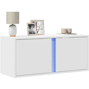 vidaXL Meuble TV mural avec lumières LED blanc 80x31x35 cm pas cher