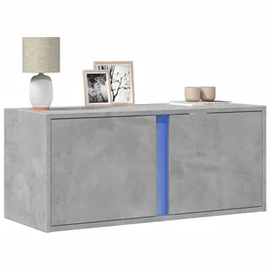 vidaXL Meuble TV mural avec lumières LED gris béton 80x31x35 cm pas cher